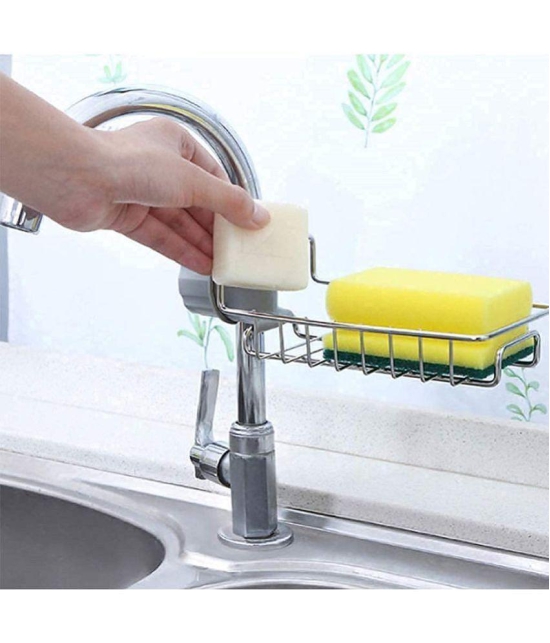 RAMDEV ENTERPRISE Kitchen Adjustable Sink Faucet Shelf Stainless Steel Drain Rack , Sponge Clip Hanging Holder Dishcloth Towel Caddy Organizer Holder Scrubbers Bathroom.