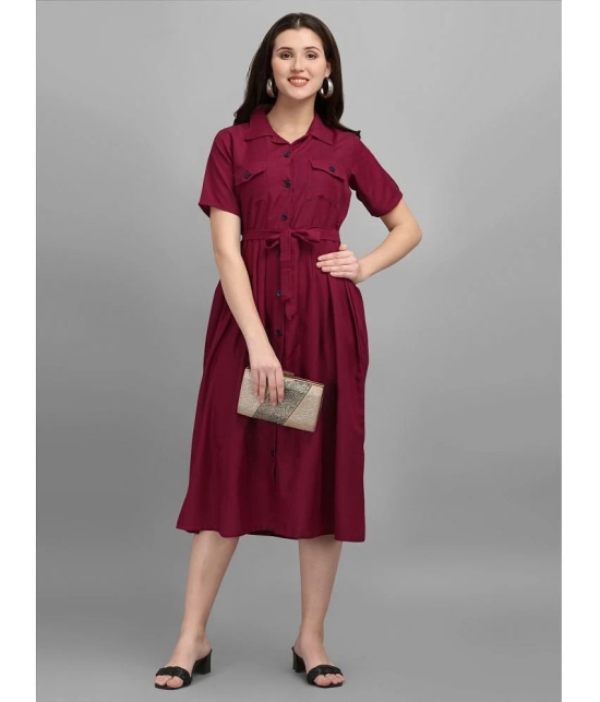 gufrina Rayon Solid Midi Womens Fit & Flare Dress - Maroon ( Pack of 1 ) - None