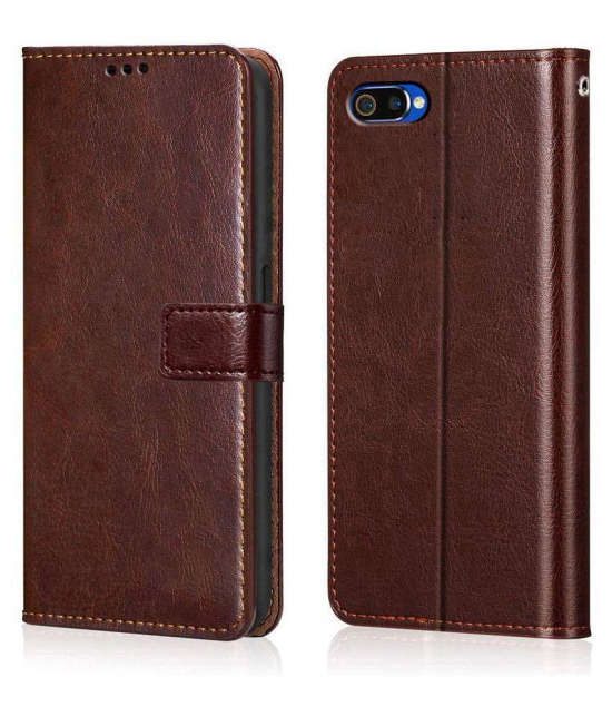 Oppo A1K Flip Cover by NBOX - Brown Viewing Stand and pocket - Brown