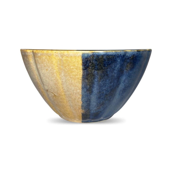 Ceramic Dining Studio Collection Half-Cut Blue & Brown Tulip Glazed Ceramic 1000ML Serving Bowl