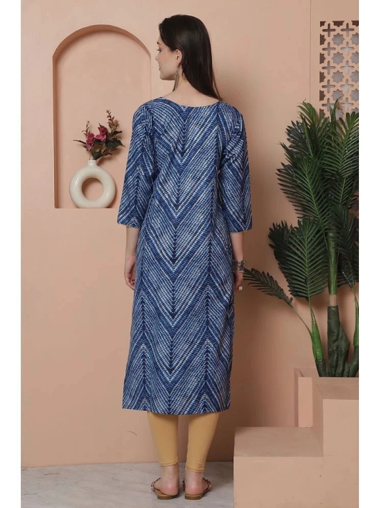 Rajnandini Cotton Blend Printed Straight Womens Kurti - Blue ( Pack of 1 ) - None