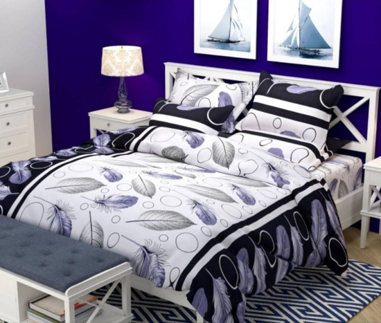 Polycotton Printed Double Bedsheets-Royal Blue