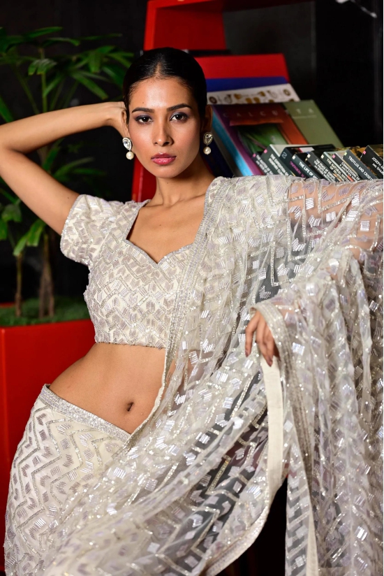 Net Lehenga In White Color-L / Default Title