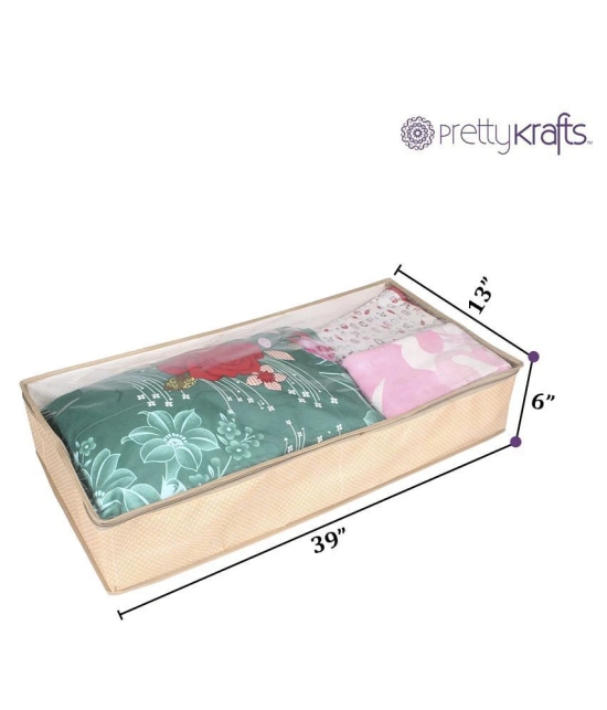 PrettyKrafts Transparent Top Long Underbed Storage Bag, Storage Organizer, Blanket Cover with Side Handles (Pack of 2), Dots