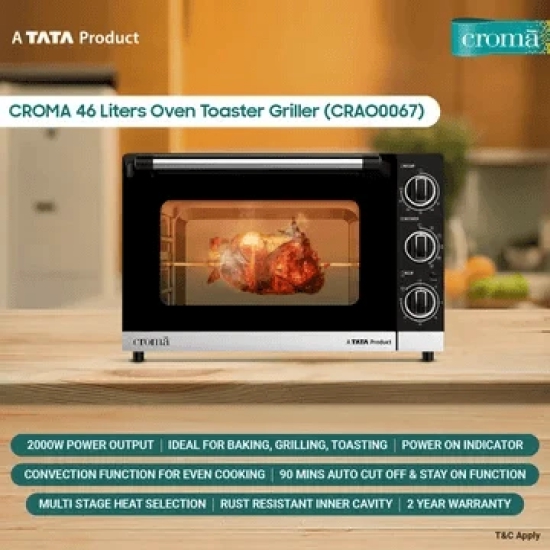 Croma 46 Litres Oven Toaster Grill with 5 Stage Heating (Black)