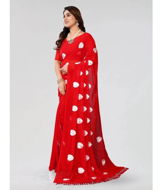 ANAND SAREES Chiffon Printed Saree With Blouse Piece - Red ( Pack of 1 ) - Red