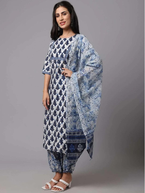 Blue and White Printed Fancy Kurti for Women With Bottom Dupatta set-XL