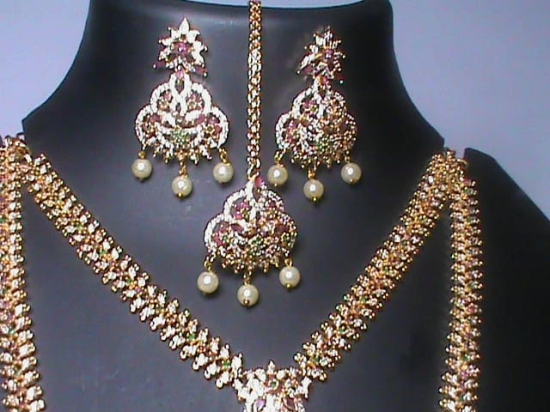 Indian Traditional Gold Plated Haram Necklace Set With Earrings For Women