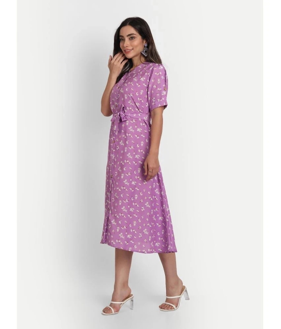 gufrina Cotton Blend Printed Midi Womens Fit & Flare Dress - Lavender ( Pack of 1 ) - None