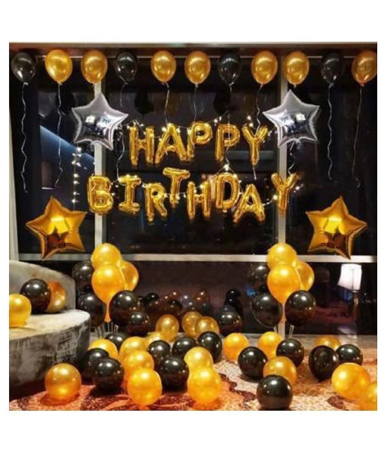 Narayans Decor Solid HAPPY BIRTHDAY GOLDEN SET OF 63 50 BLACK AND GOLDEN BALLOONS  HAPPY BIRTHDAY GOLDEN FOIL BALLOON Letter Balloon  (Gold, Black, Pack of 63)