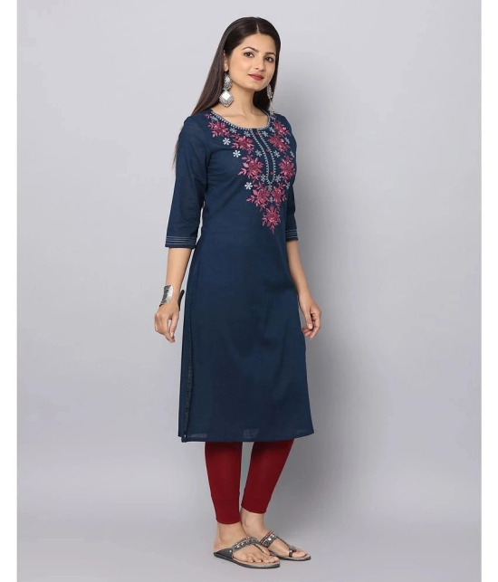 Alena Cotton Embroidered Straight Womens Kurti - Blue ( Pack of 1 ) - None