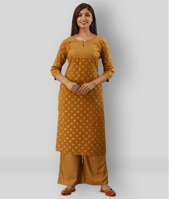 MAUKA - Gold Straight Rayon Womens Stitched Salwar Suit ( Pack of 1 ) - XS