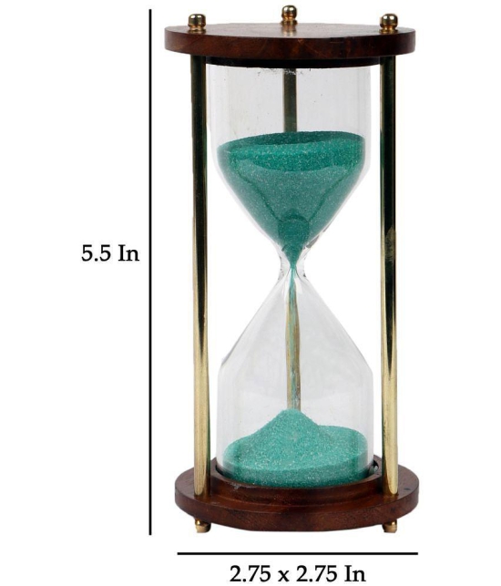 HOMETALES - Brass and Wood Green Sand Timer Showpiece 14 cm