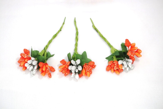 SHG Fashion Art Handmade Orange and White Color Artificial Veni Flowers with 3 Pins (Orange with White Artificial Flower Hair Accessory Set)