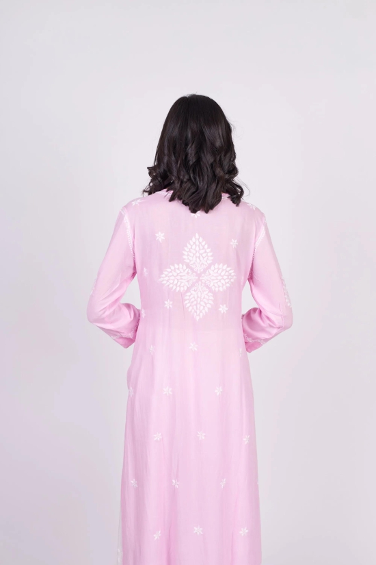 Modal Chikankari Nyra Kurti- Pink-S