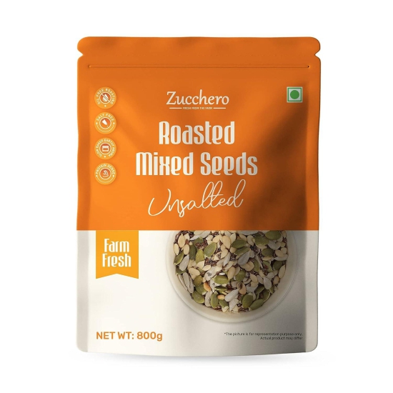 Zucchero Roasted Premium Mixed Seeds, Unsalted, 800G (Sunflower, Pumpkin, Sesame, Flax, Watermelon) - Dry Roasting | Oil-Free| Slow baked Seeds