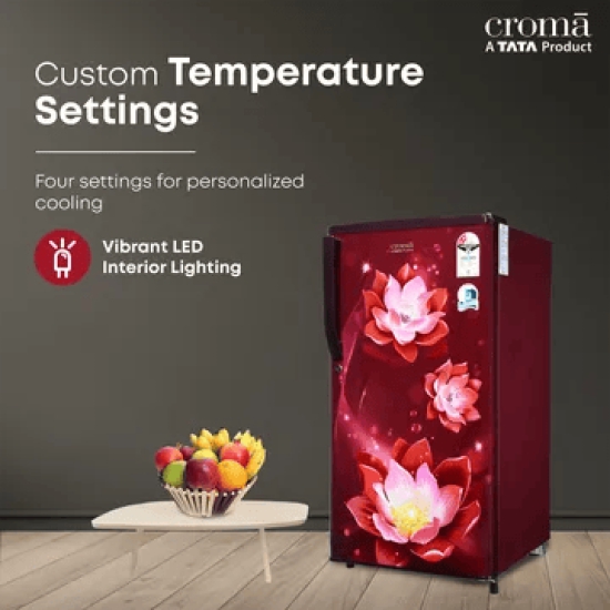 Croma 183 Litres 2 Star Direct Cool Single Door Refrigerator with Anti-Fungal Door Gasket (Rosalind Wine)