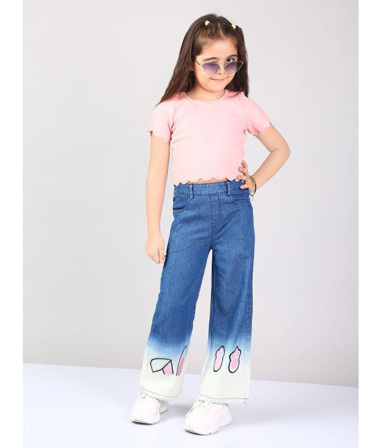 Naughty Ninos Girls Ombre washed Blue Denim Embroidered Pants - None