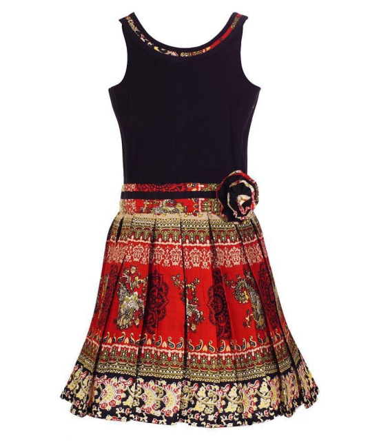 Girls Black & Red Printed Fit and Flare Dress - None