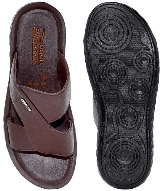 ASIAN Brown Mens Leather Slipper - None