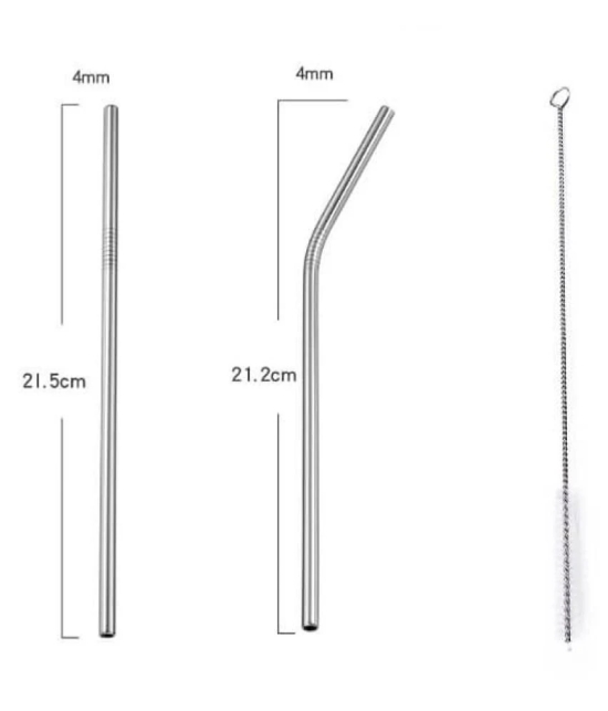 Extra Long Reusable Stainless Steel Drinking Straws - Set of 5 (2 Straight + 2 Bent + 1 Cleaning Brush) - Silver