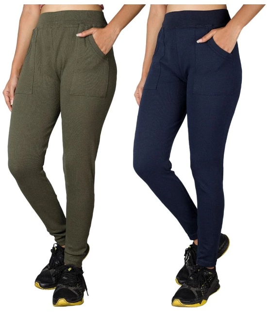 KARARO JEGGINGS - Cotton Blend Skinny Fit Olive Womens Jeggings ( Pack of 2 ) - None