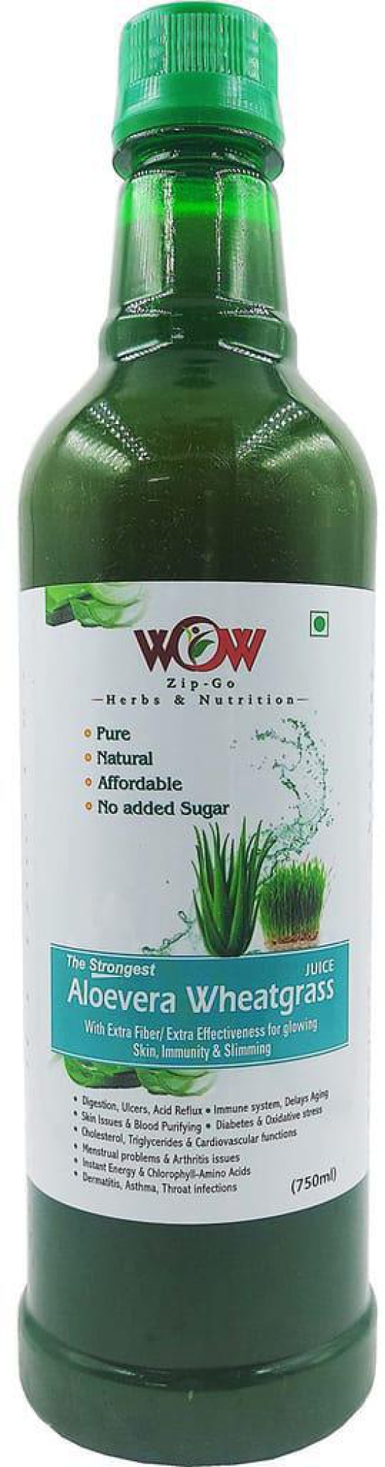 WOW ZIP - GO HERBS & NUTRITION -100% Pure Aloevera Wheatgrass Herbal Juice (750 Mlx 2 + 2 Honey 55g) Free Immunity Enhancing Honey.