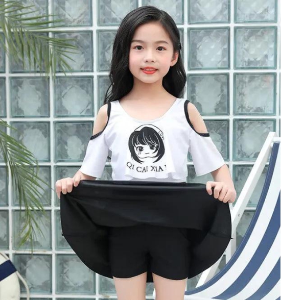 Girls swim dress with inbuilt shorts-Black / XL (8-10 yrs)