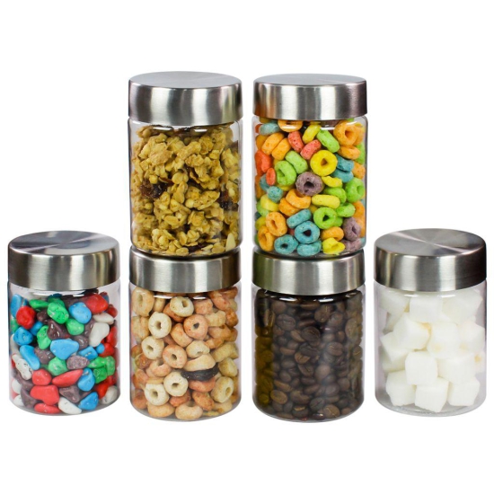 PEARLPET Transparent Plus Jar Container for Kitchen Storage Set with Stainless Steel Matt Finish Cap, 300 ML Set of 6 Pieces