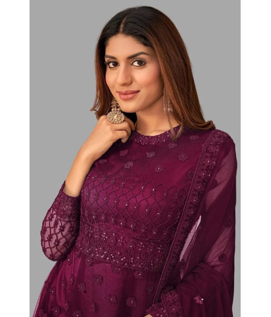 Apnisha Magenta Flared Net Womens Semi Stitched Ethnic Gown ( Pack of 1 ) - None