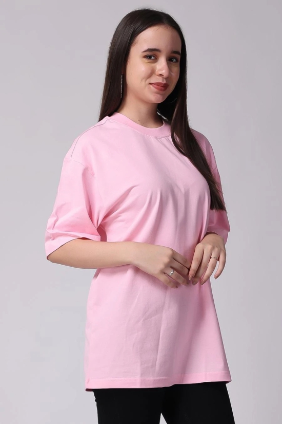 Womens Pink Plain Oversized Drop Shoulder T-Shirt-XL / Pink