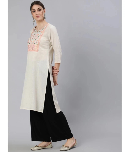 Antaran - Off White Cotton Womens Straight Kurti ( Pack of 1 ) - None