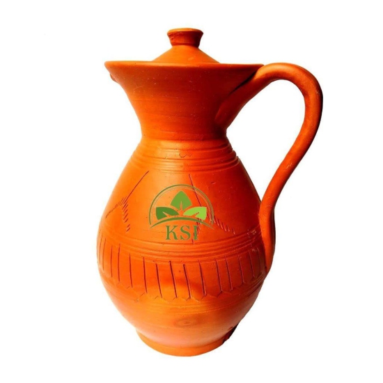 KSI Clay Water Jug Terracotta Clay Jug for Water Storage and Serving Handmade Earthenware Mitti ka Jug 1.7 litres