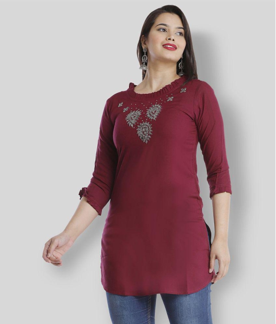 HIGHLIGHT FASHION EXPORT - Maroon Viscose Womens Straight Kurti ( Pack of 1 ) - XXL