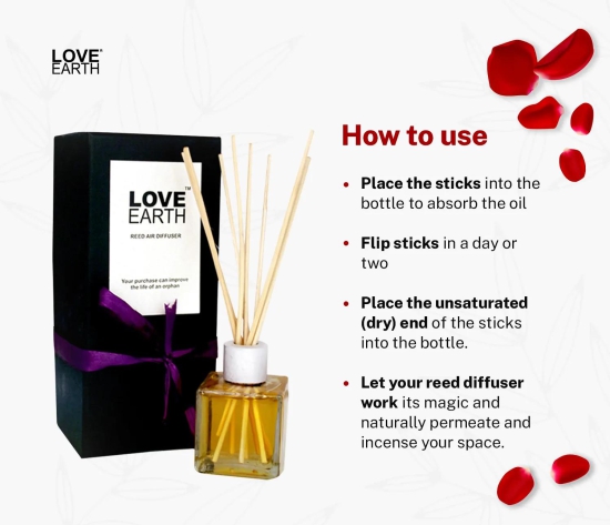 Love Earth Reed Diffuser Rose Fragrance with Rose Extracts - Aromatherapy