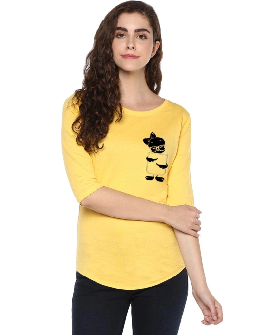 Womens 34U Tweety Printed Yellow Color Tshirts-Yellow / Small / 100% Bio Wash Cotton