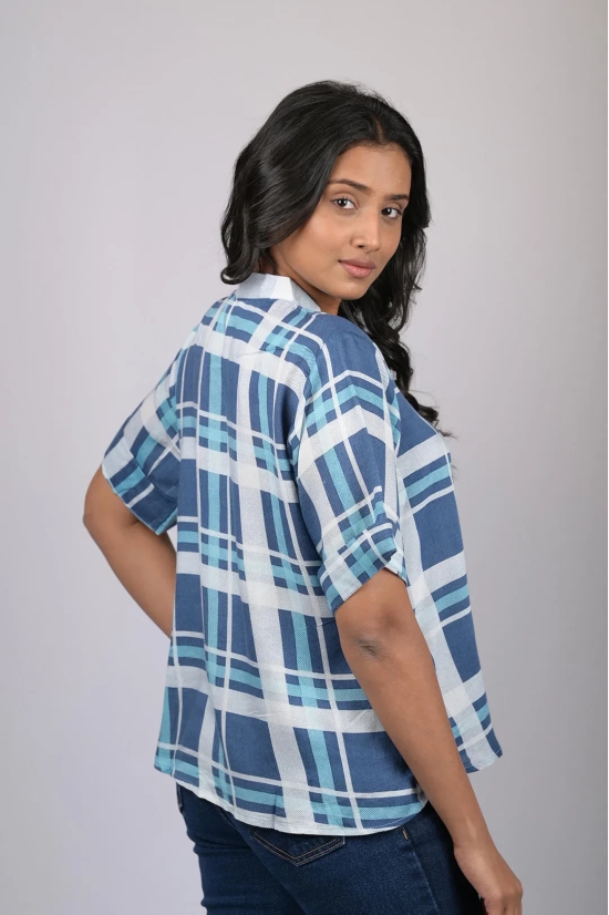 V-Neck Blue Checks Top (OTL-TPS1073)-Blue / XXL