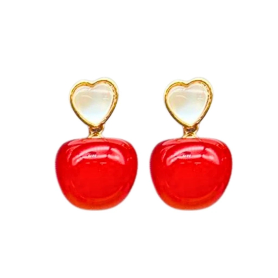 Red Cherry Earrings with Pearl Accents For Women & Girls - Design 4