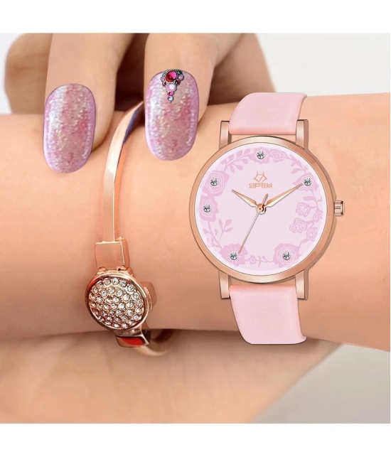 Septem Pink Leather Analog Womens Watch