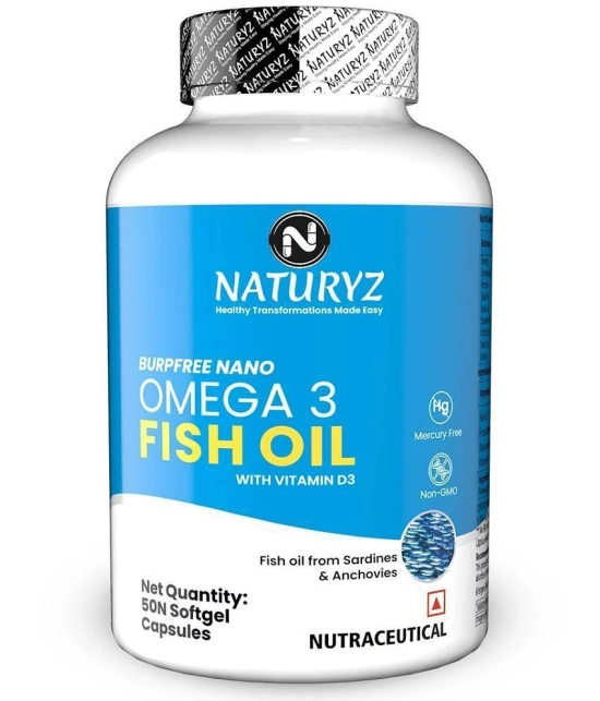 NATURYZ BURPFREE OMEGA 3 Fish Oil 2000 Mg with Vitamin D3 for Skin, Eyes, Heart & Brain -50 Softgels