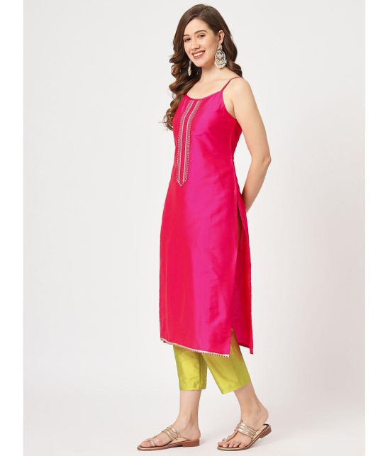 Pannkh Women''s Festive Embroidered Strappy Kurta With Constrasting Pants - None