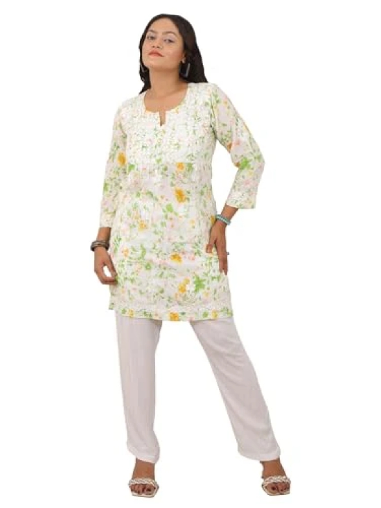 Pravia Lucknowi Chikankari mal mal Printed Short Top Gown, Above kne Lenght A-line one Piece Dress