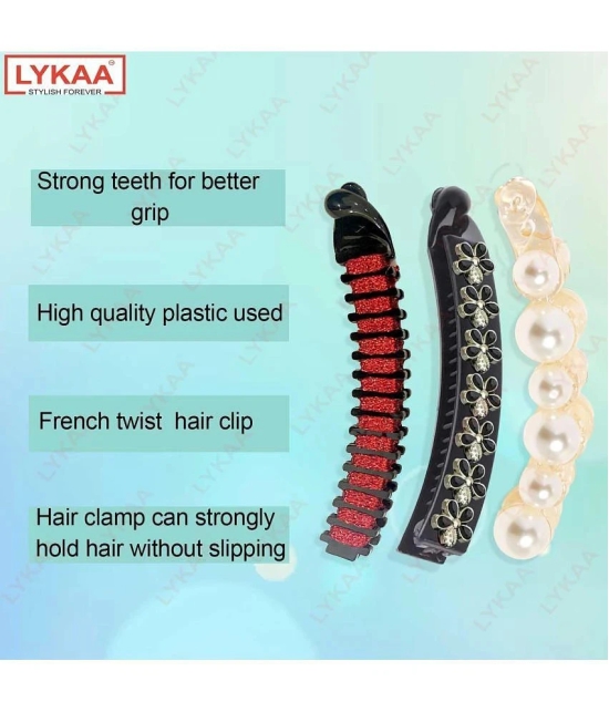 Lykaa Pearl Banana Clip Clutchers Acrylic Hair Barrettes Korean Hair Claw Clip for Women - 3Pcs - Multi