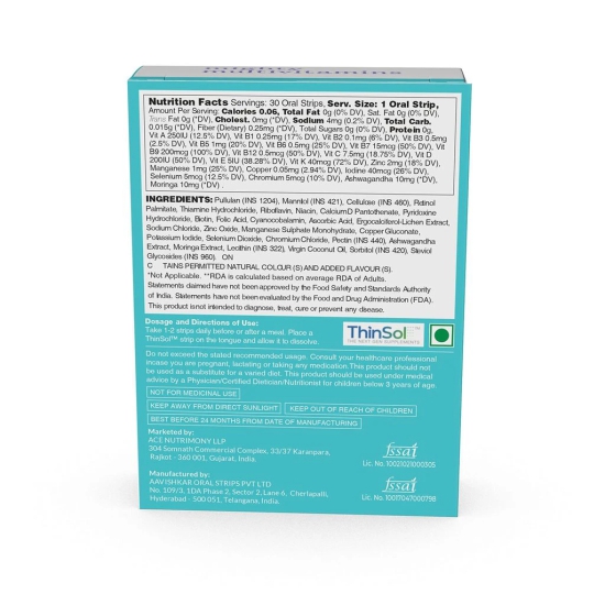 Ace Nutrimony Multivitamin for Men and Women With Vitamin C, Zinc, Ashwagandha & Moringa for better immunity, growth, & healthy heart, Sugar Free, Vegan - 60 Strips