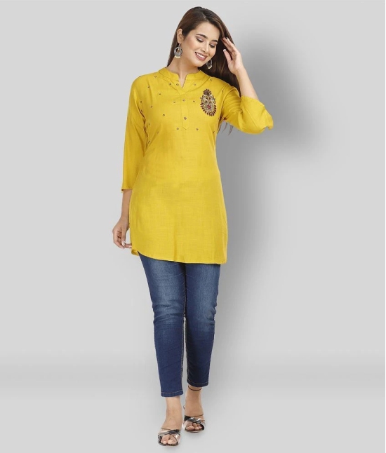 JC4U - Yellow Rayon Womens Straight Kurti - M