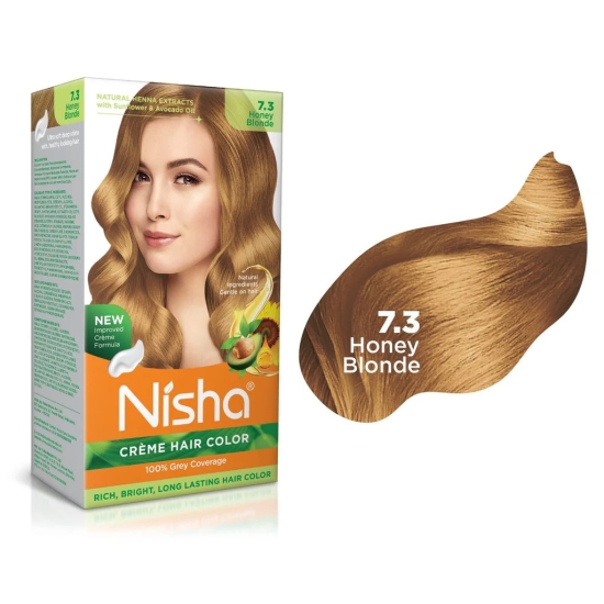 Nisha Creme Hair Color Combo Pack 7.3 Honey Blonde (120g Box & 40g Pouch), Permanent Hair Colour for Women & Men