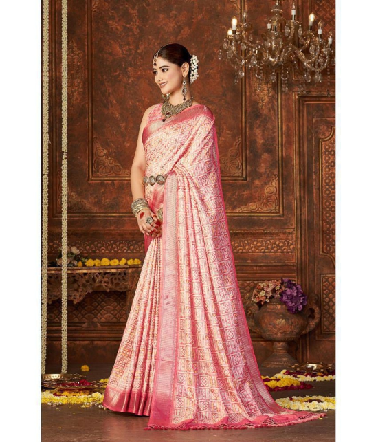 Rangita Art Silk Digital Print Zari Border Saree With tassels and Blouse Piece - Pink - Pink