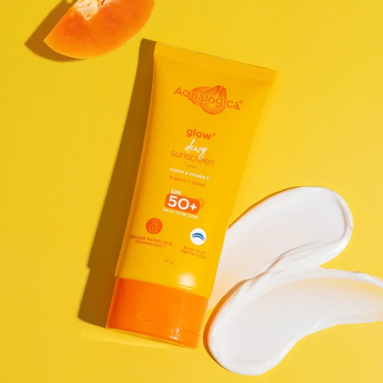 Glow+ Dewy Sunscreen with SPF 50+ & PA++++ for UVA/B & Blue Light Protection & No White Cast - 80g