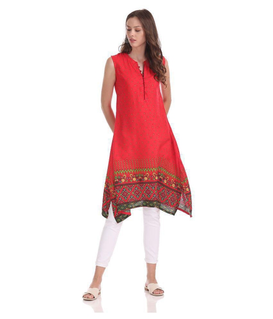 Karigari - Red Rayon Women's Asymmetrical Kurti - L