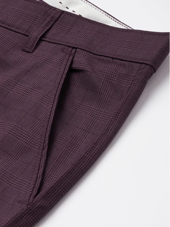 Indian Needle Men's Maroon Checked Formal Trousers-34 / Maroon